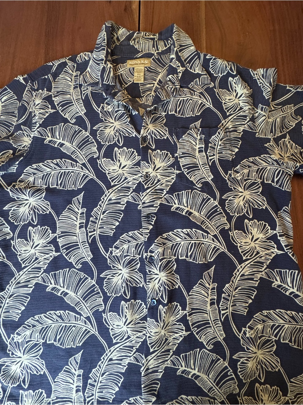 Kona Kai Silk Blend Hawaiian Aloha Shirt Blue Tropical Floral Camp Shirt